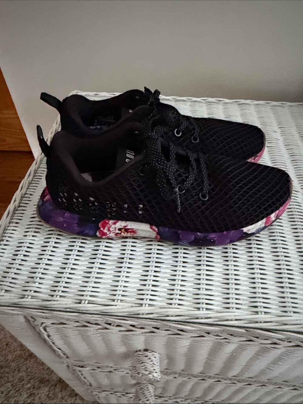 NOBULL Women’s Black Athletic Mesh Trainers with Pink Floral Sole Accent - Picture 2 of 12